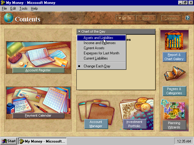 Microsoft Money 4 - Menu
